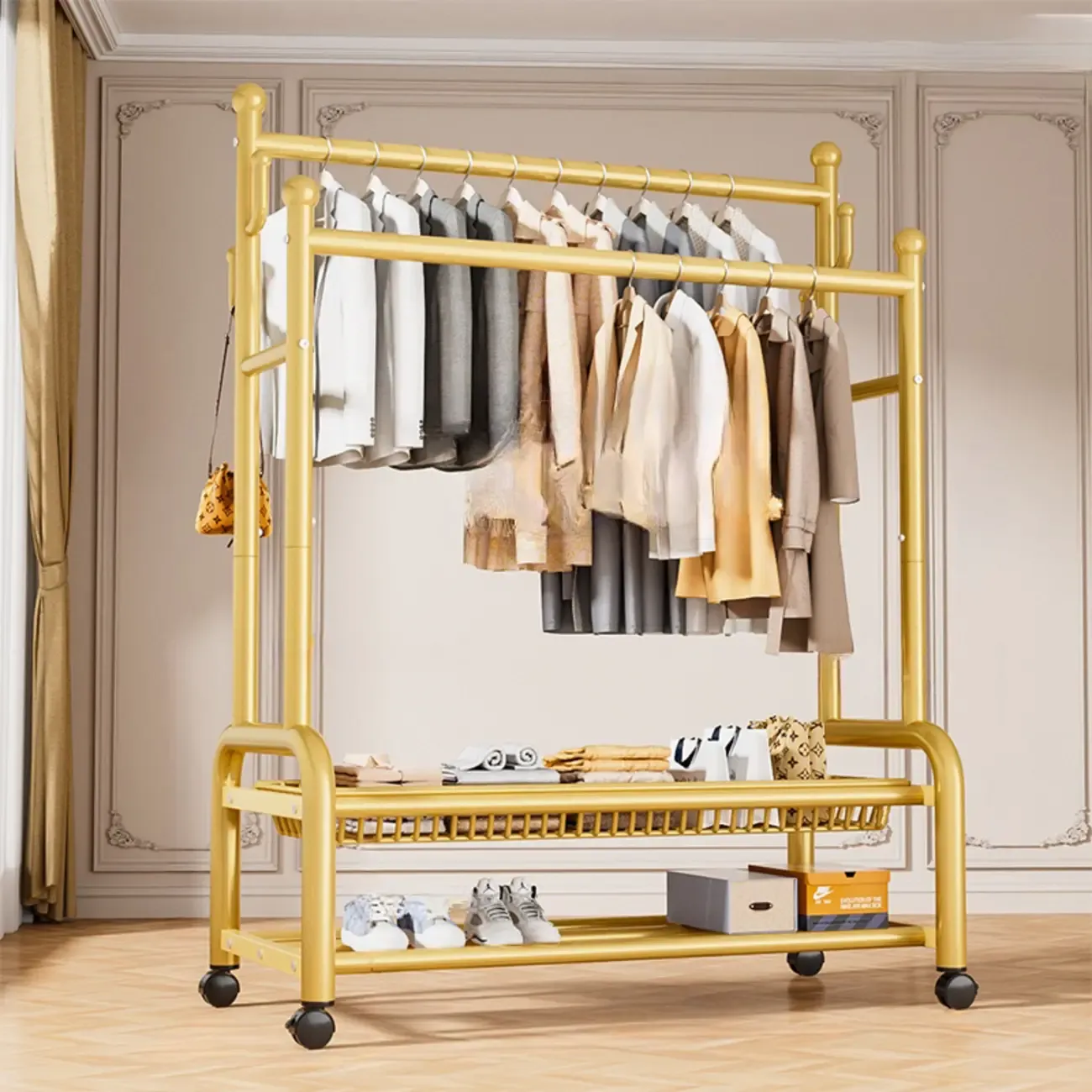 Glam Metal Coat Rack with Shelves and Shoe Storage Image - 23