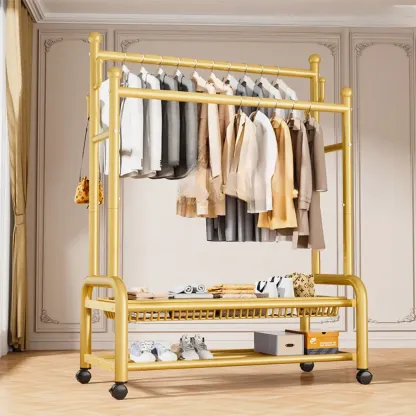 Glam Metal Coat Rack with Shelves and Shoe Storage Image - 23