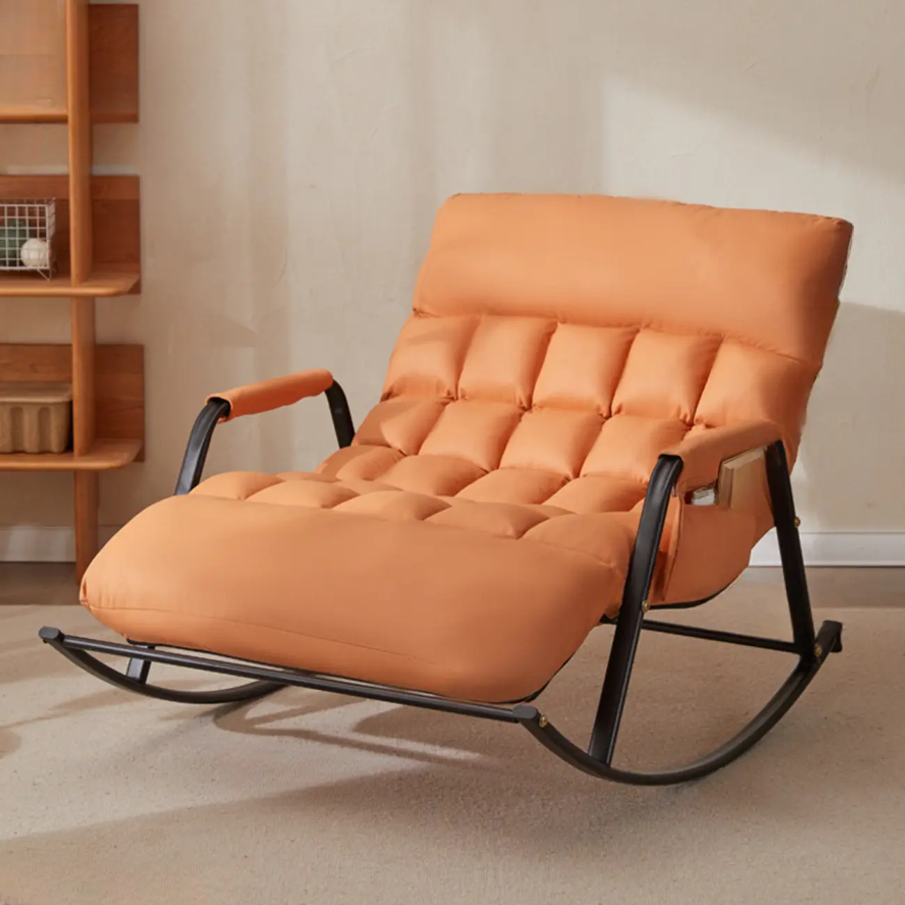 Scandinavian 2 Seats Upholstered Rocking Chair with Track Arms Image - 17 | homeyfad