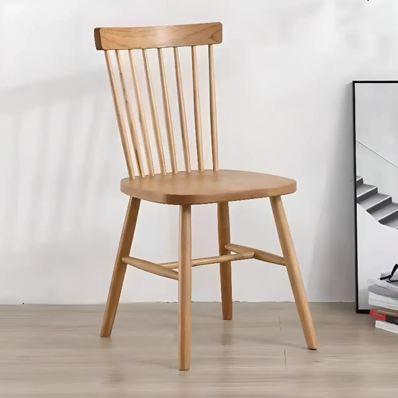 Scandinavian Windsor Back Wooden Armless Dining Chair Image - 3