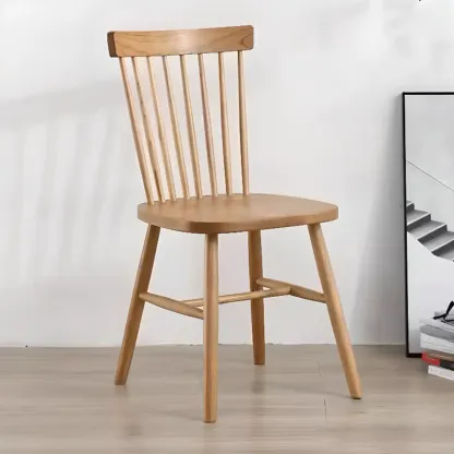 Scandinavian Windsor Back Wooden Armless Dining Chair Image - 3