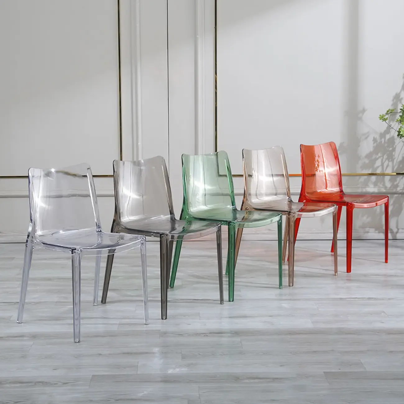 Modern Acrylic Dining Chair with Solid Back and Armless Design Image - 4