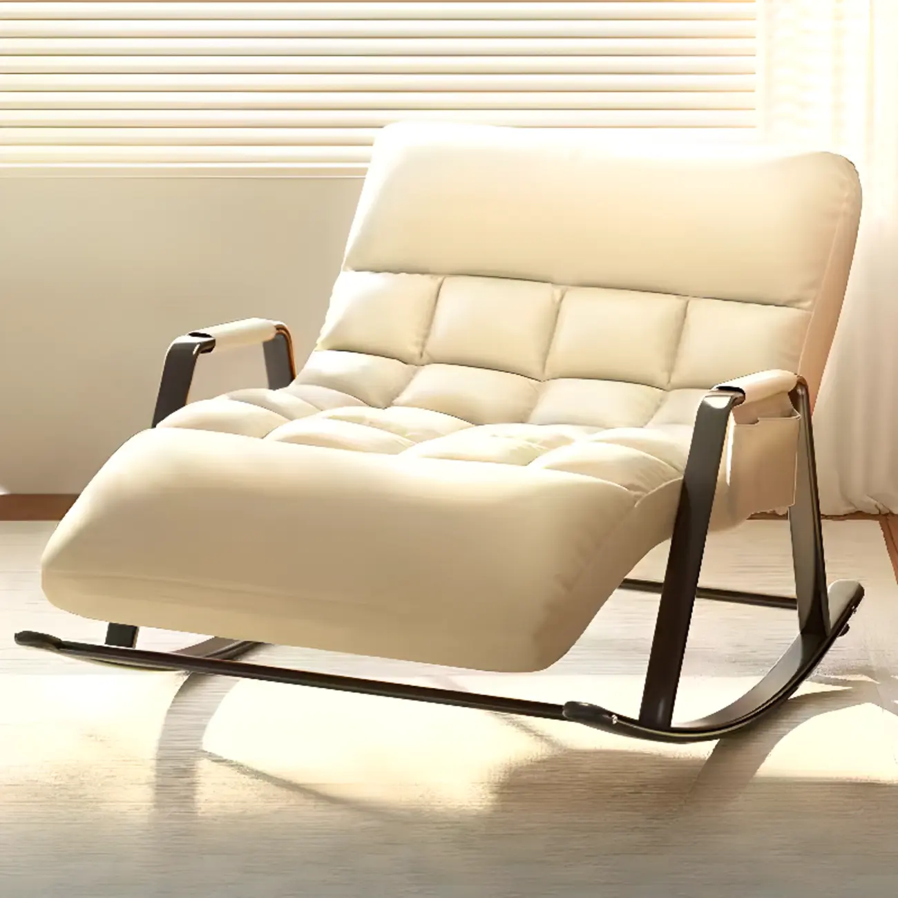 Scandinavian 2 Seats Upholstered Rocking Chair with Track Arms Image - 18 | homeyfad