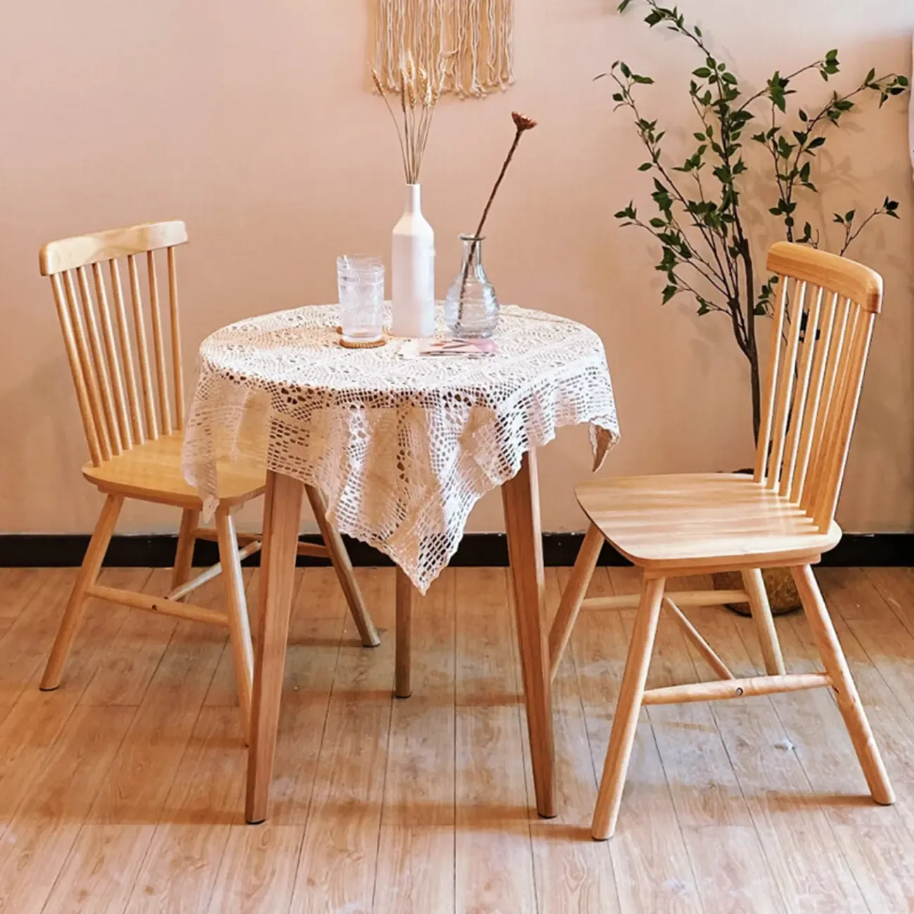 Scandinavian Windsor Back Wooden Armless Dining Chair Image - 4