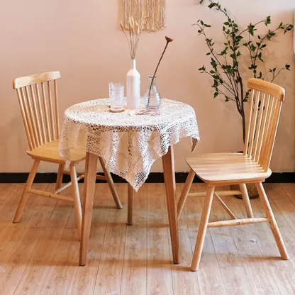 Scandinavian Windsor Back Wooden Armless Dining Chair Image - 4