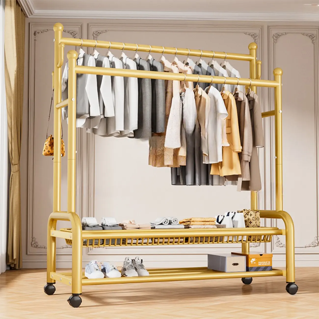 Glam Metal Coat Rack with Shelves and Shoe Storage Image - 24 | homeyfad