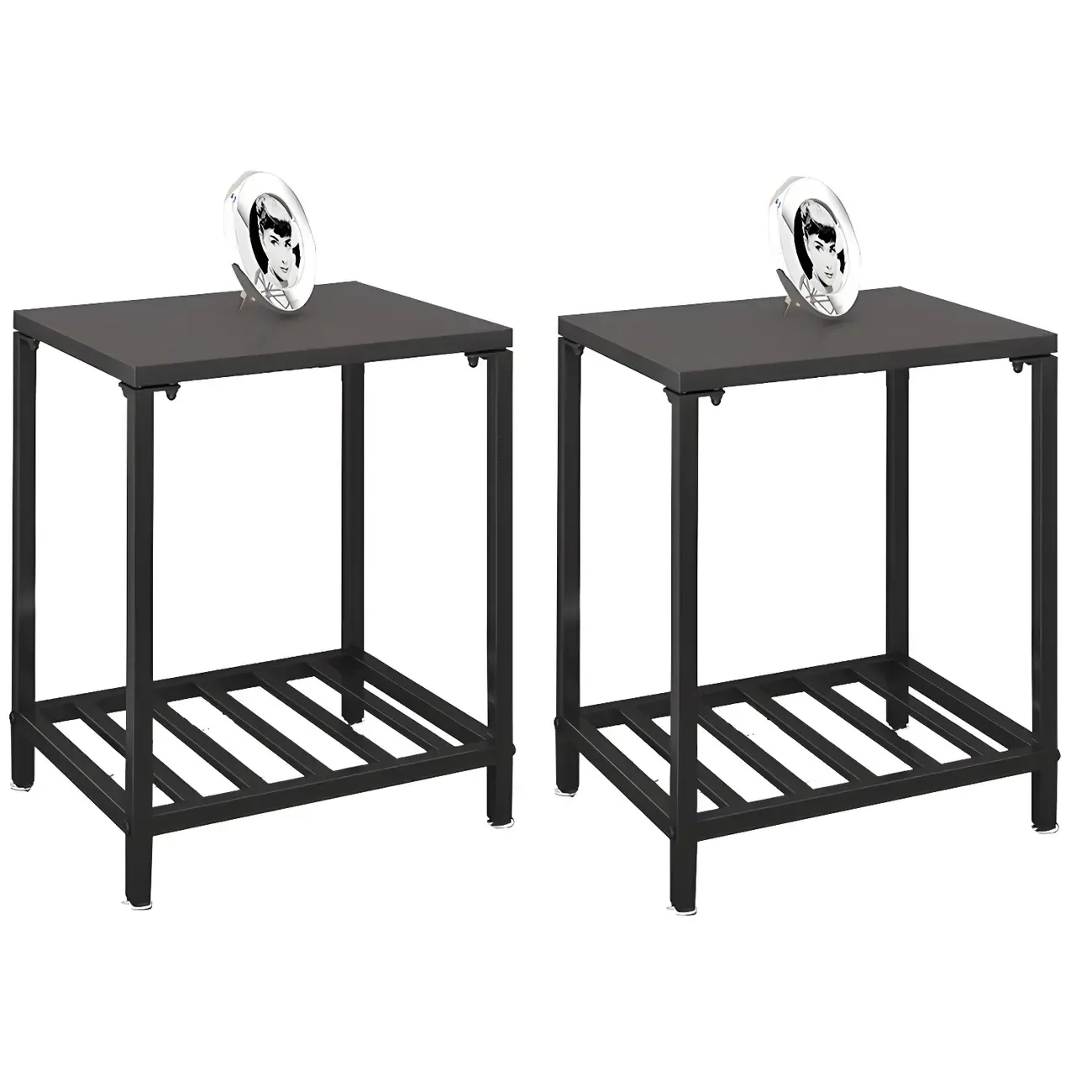 Modern Black Glass Top Metal Night Table with Stylish Design Image - 14