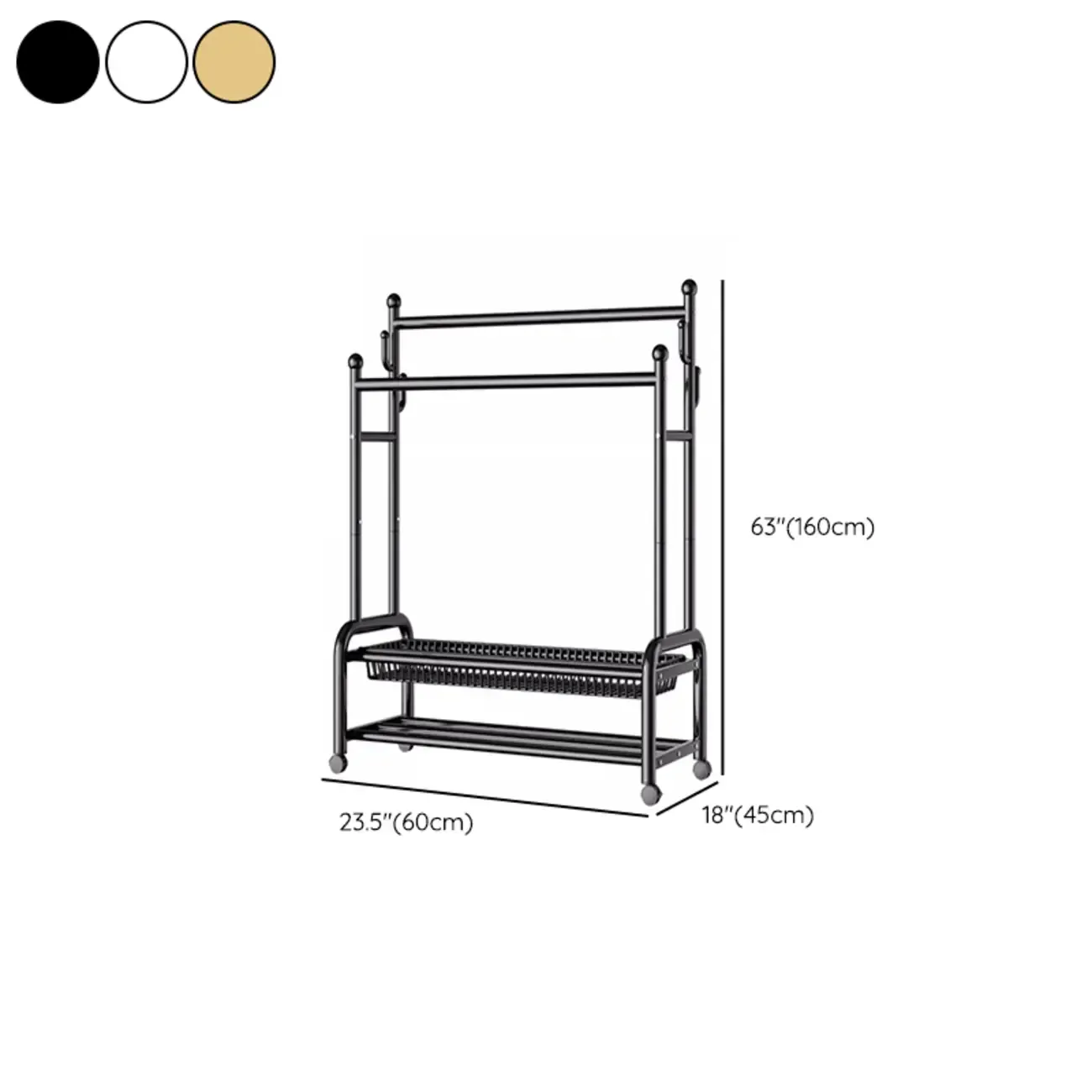 Glam Metal Coat Rack with Shelves and Shoe Storage #size