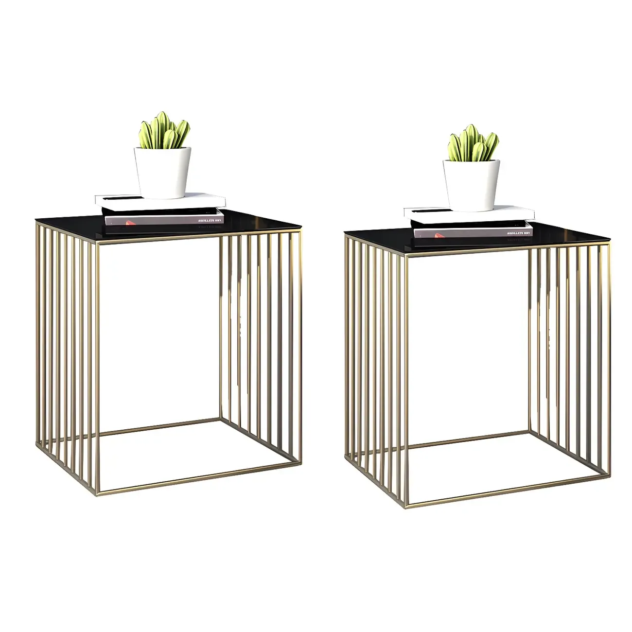 Modern Black Glass Top Metal Night Table with Stylish Design Image - 15