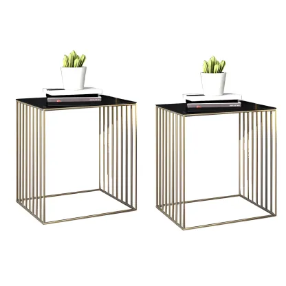 Modern Black Glass Top Metal Night Table with Stylish Design Image - 15