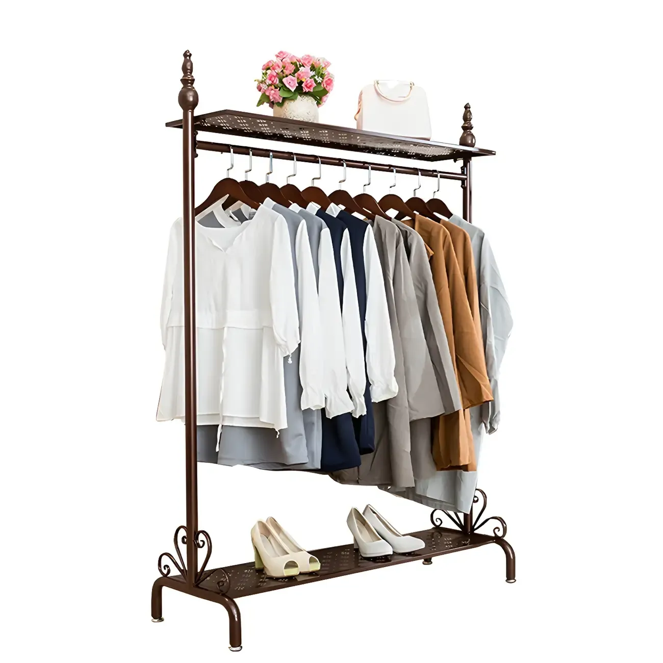 Vintage Metal Coat Rack with Shelves and Hooks Image - 5