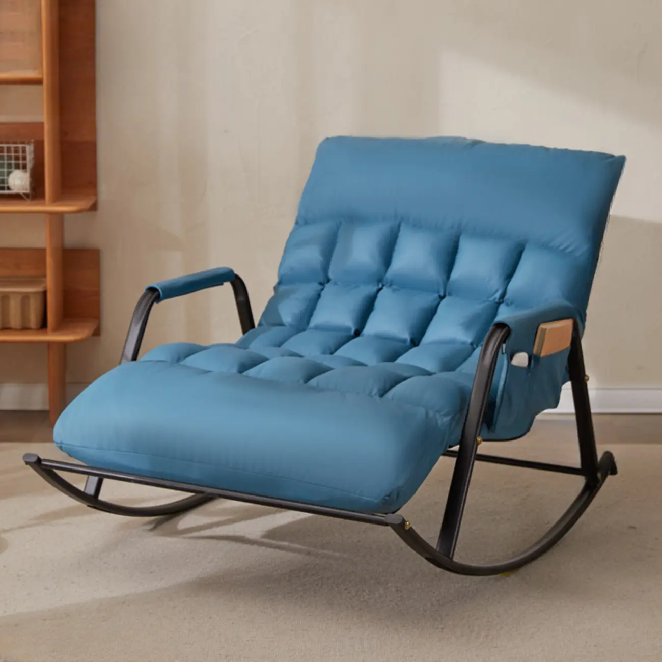 Scandinavian 2 Seats Upholstered Rocking Chair with Track Arms Image - 19 | homeyfad