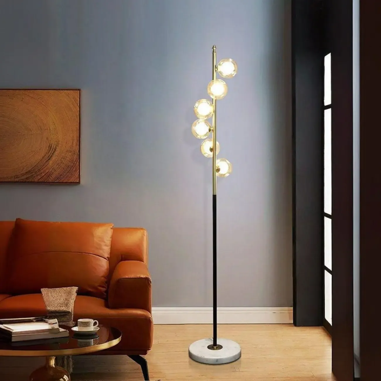 Unique 6-Light Modern Floor Lamp with Glass Globe Shades Image - 4