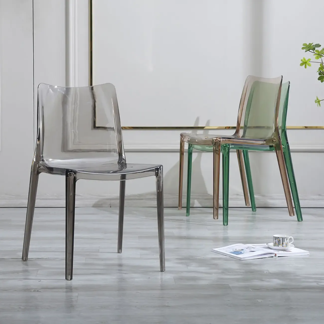 Modern Acrylic Dining Chair with Solid Back and Armless Design Image - 6