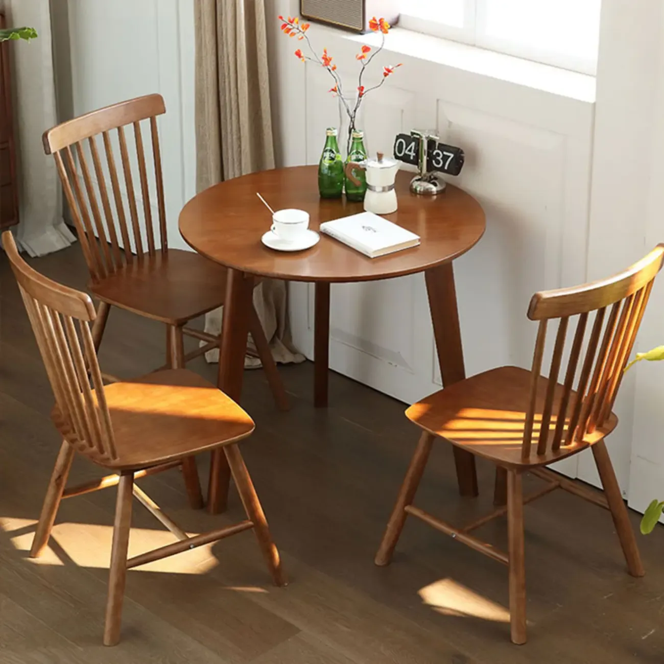 Scandinavian Windsor Back Wooden Armless Dining Chair Image - 6