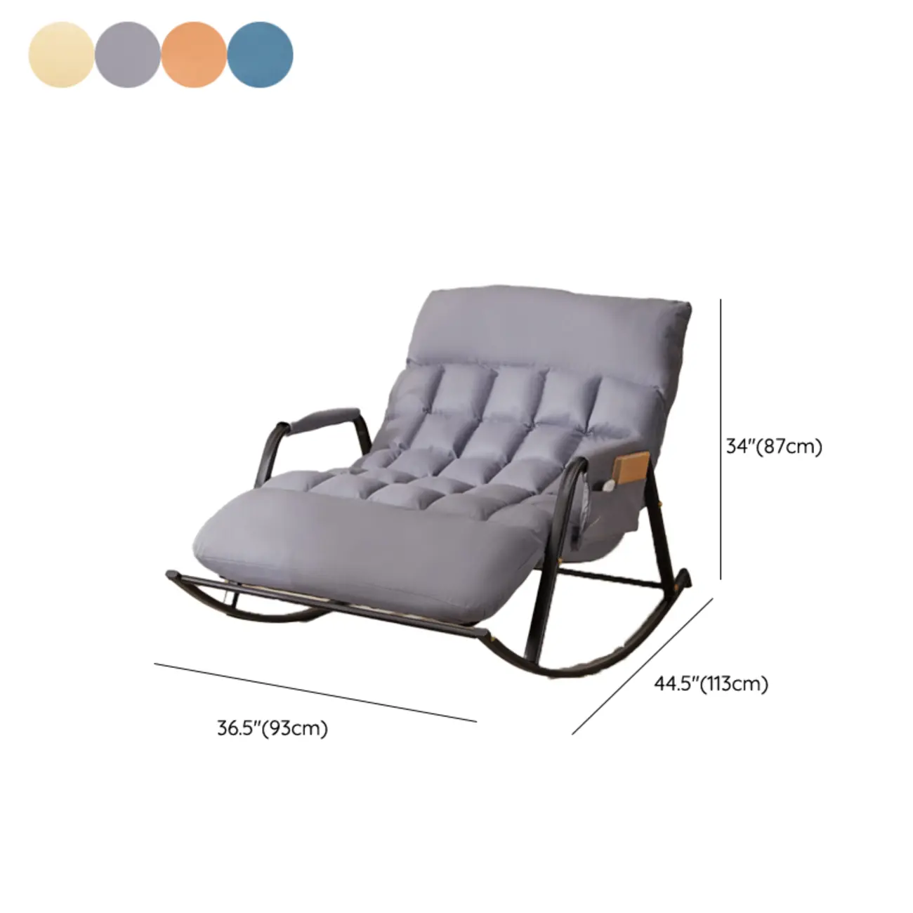 Scandinavian 2 Seats Upholstered Rocking Chair with Track Arms #size | homeyfad