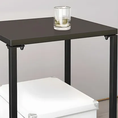 Modern Black Glass Top Metal Night Table with Stylish Design Image - 16