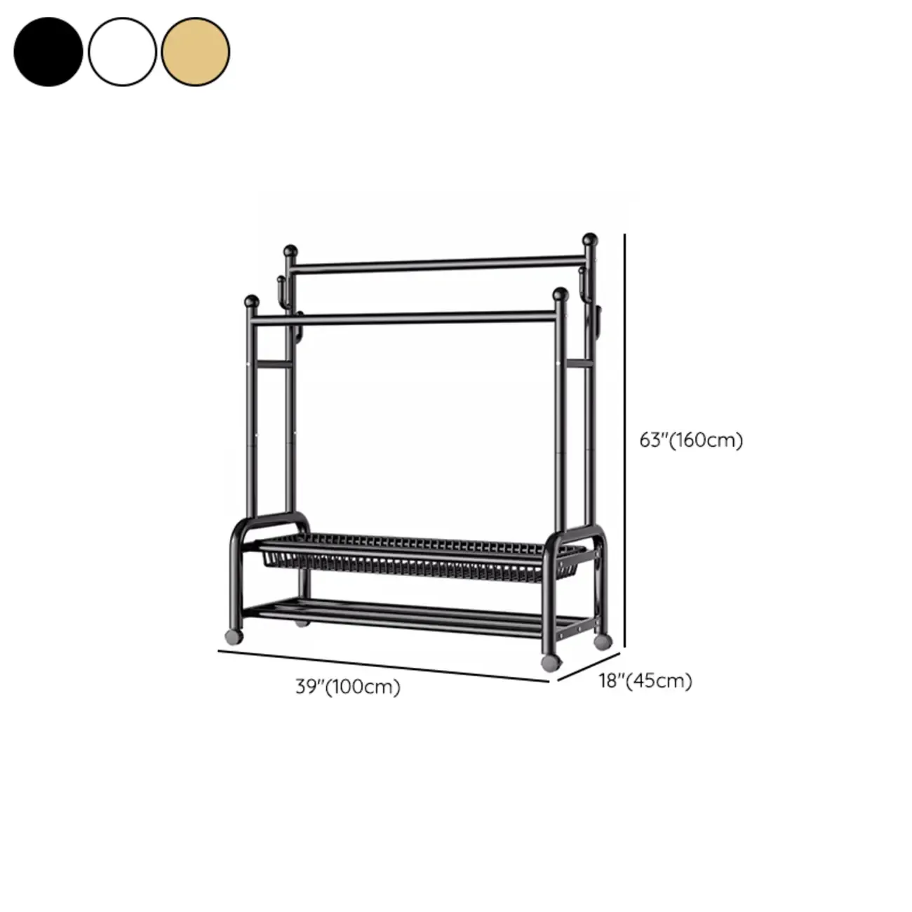 Glam Metal Coat Rack with Shelves and Shoe Storage Image - 27