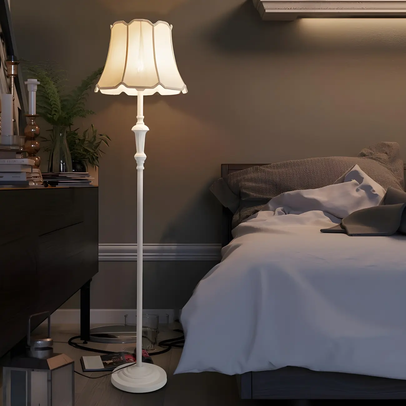 Elegant Traditional Floor Lamp with Geometric Fabric Shade for Living Room Image - 1 | homeyfad