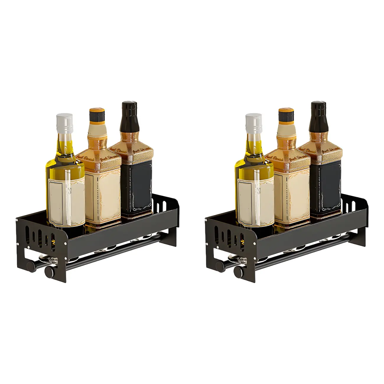 Compact Wall Mounted Black Metal Wine Rack with Glass Holder Image - 2 | homeyfad