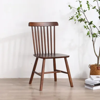 Scandinavian Windsor Back Wooden Armless Dining Chair Image - 7