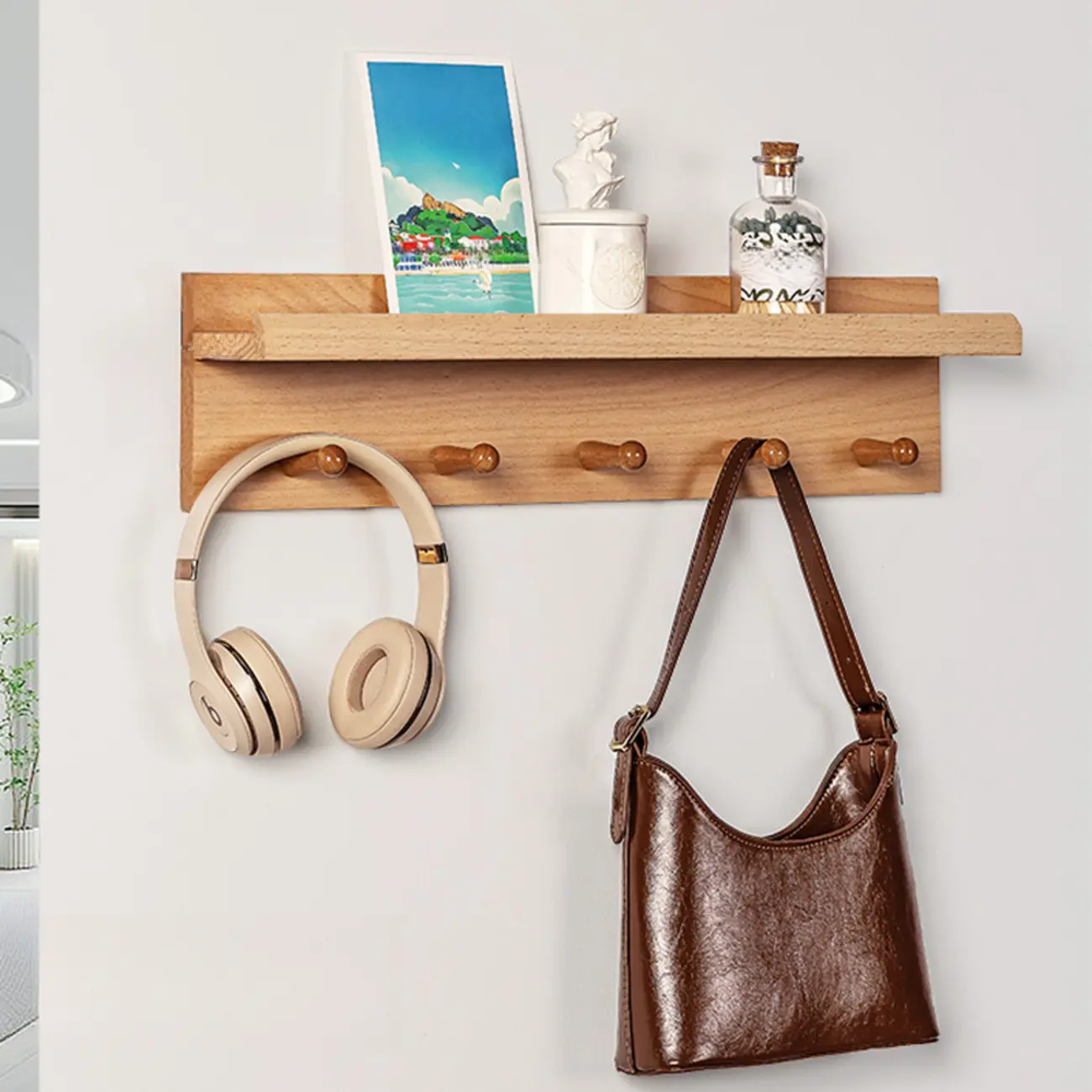 Scandinavian Wooden Wall Rack with Open Storage Image - 7 | homeyfad