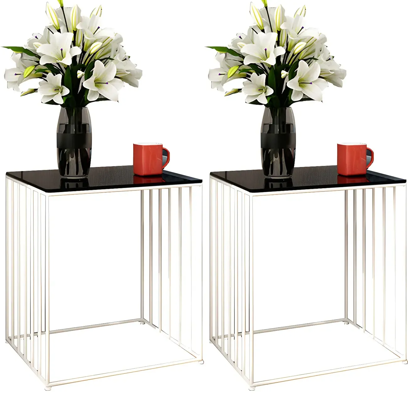 Modern Black Glass Top Metal Night Table with Stylish Design Image - 18