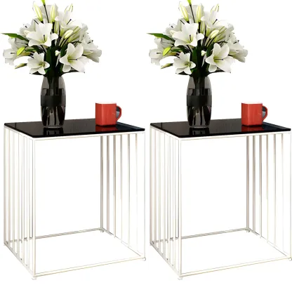 Modern Black Glass Top Metal Night Table with Stylish Design Image - 18