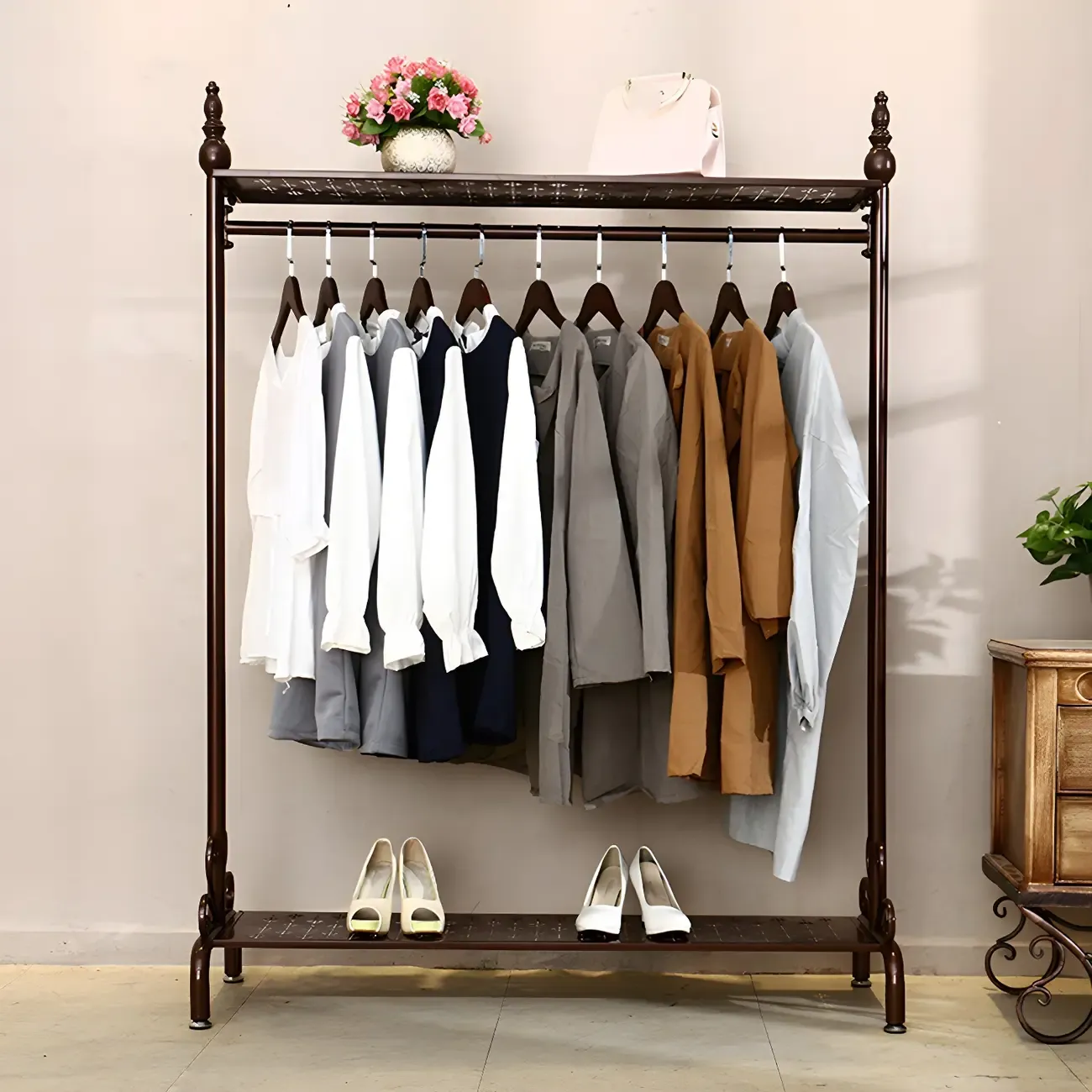 Vintage Metal Coat Rack with Shelves and Hooks Image - 8