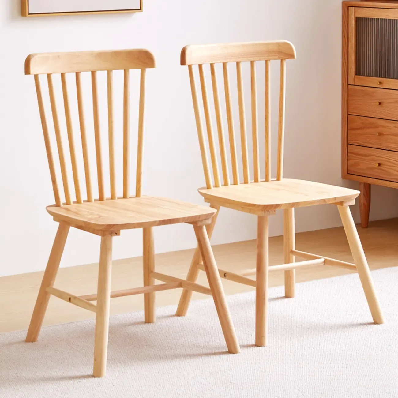 Scandinavian Windsor Back Wooden Armless Dining Chair Image - 9