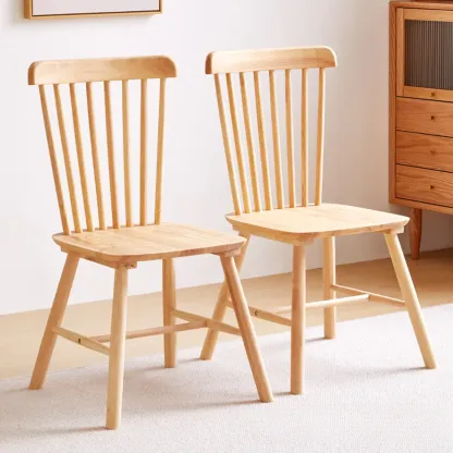 Scandinavian Windsor Back Wooden Armless Dining Chair Image - 9