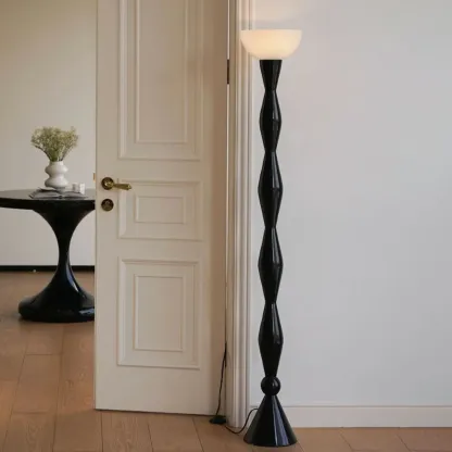 Black Metal Traditional  Floor Lamp with Glass Shade for Decor Image - 1