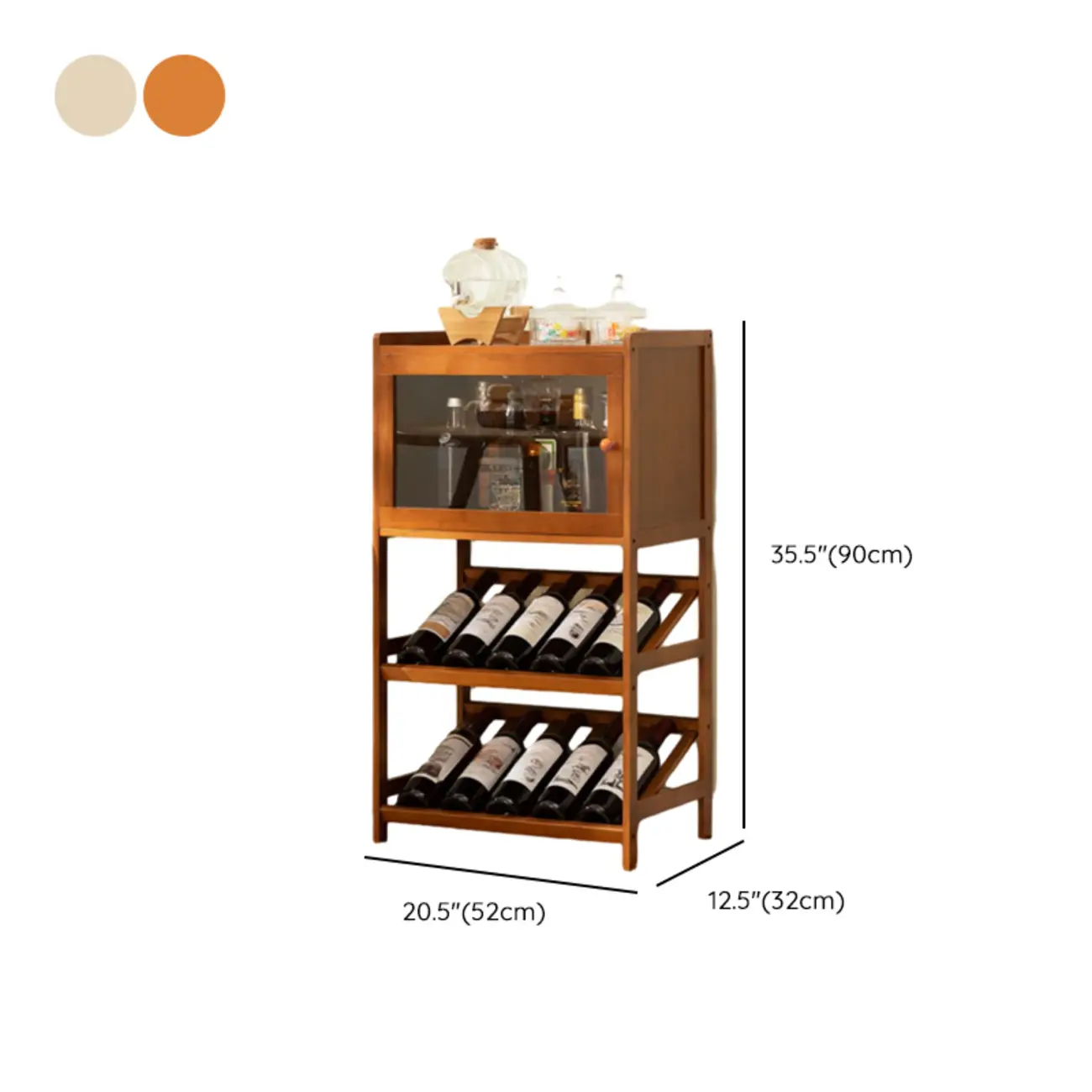 Rustic Freestanding Natural Wooden Wine Rack Cabinet #size