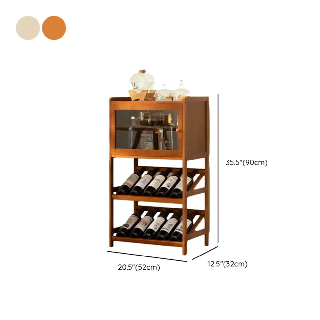Rustic Freestanding Natural Wooden Wine Rack Cabinet #size