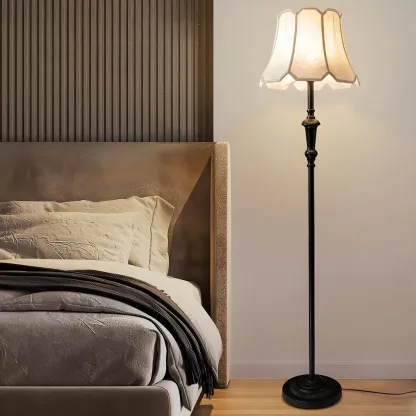 Elegant Traditional Floor Lamp with Geometric Fabric Shade for Living Room Image - 4