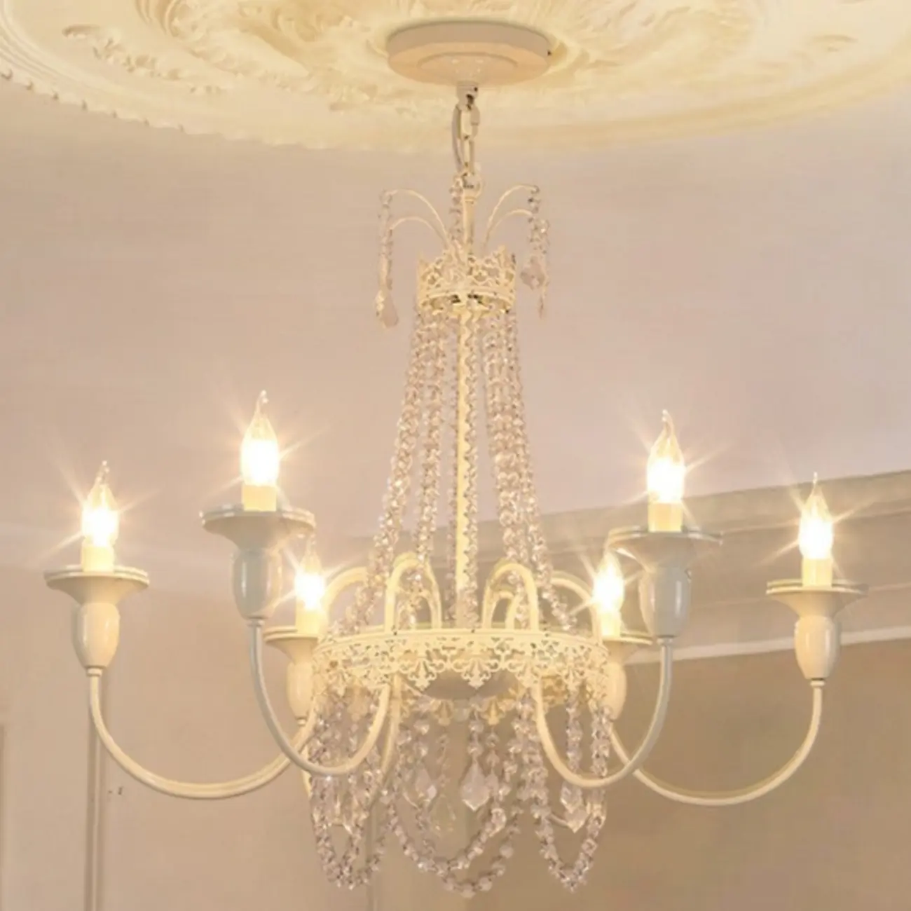 Vintage Crystal Candelabra Chandelier with Metal Frame Image - 6 | homeyfad