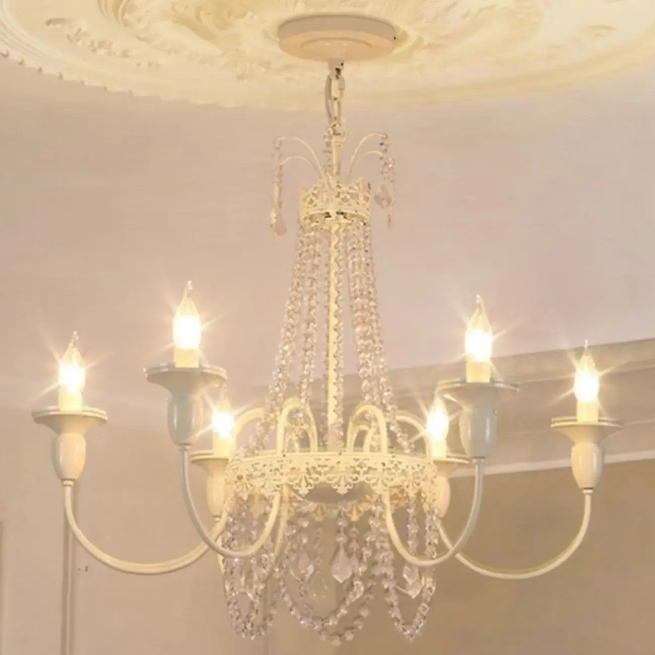 Vintage Crystal Candelabra Chandelier with Metal Frame Image - 6