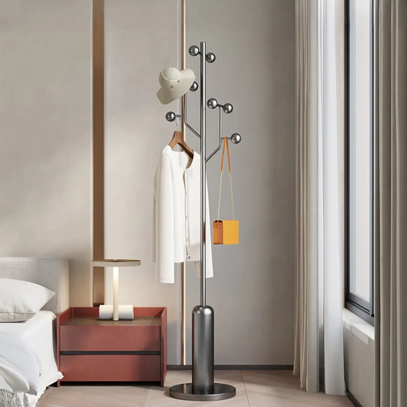 Glam Stainless Steel Coat Rack with Unique Stand Image - 1