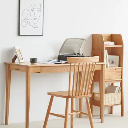 Scandinavian Windsor Back Wooden Armless Dining Chair Image - 11