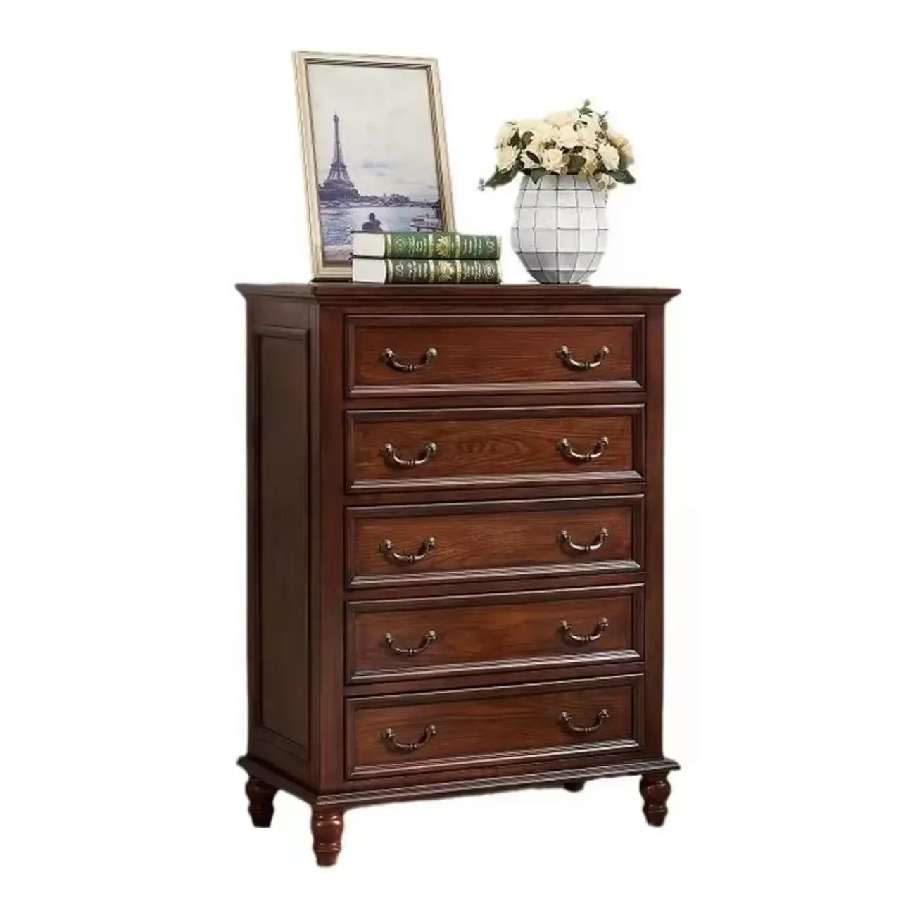 Retro Style Brown Wood Chest with 7-Drawer for Bedroom Image - 7