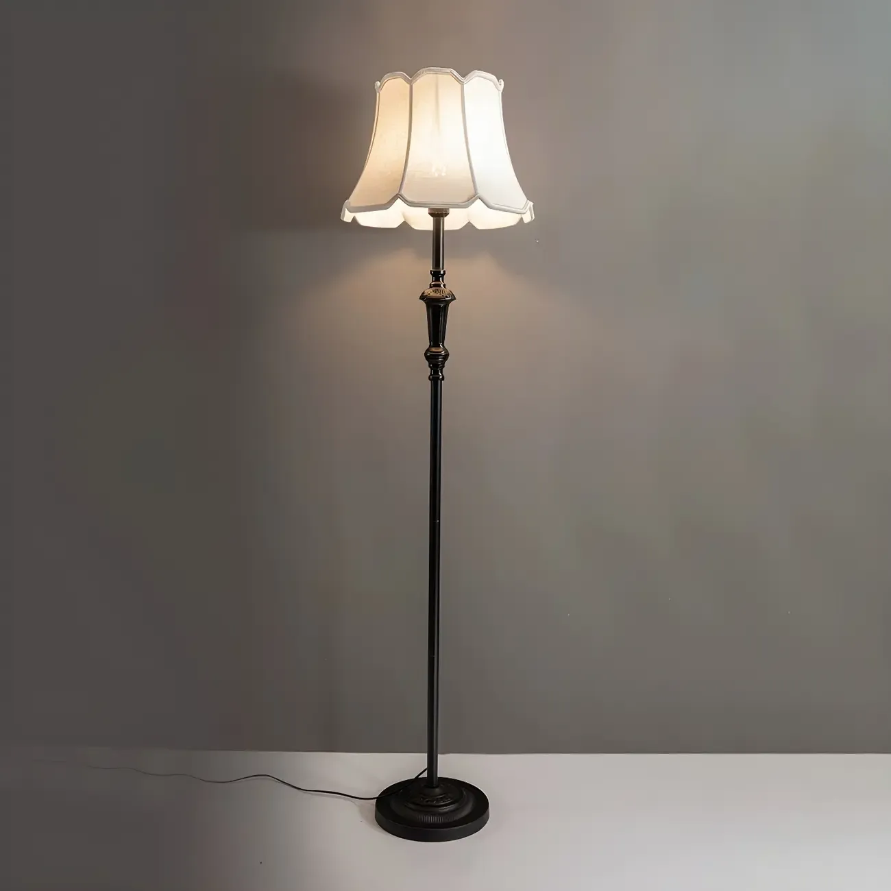 Elegant Traditional Floor Lamp with Geometric Fabric Shade for Living Room Image - 5