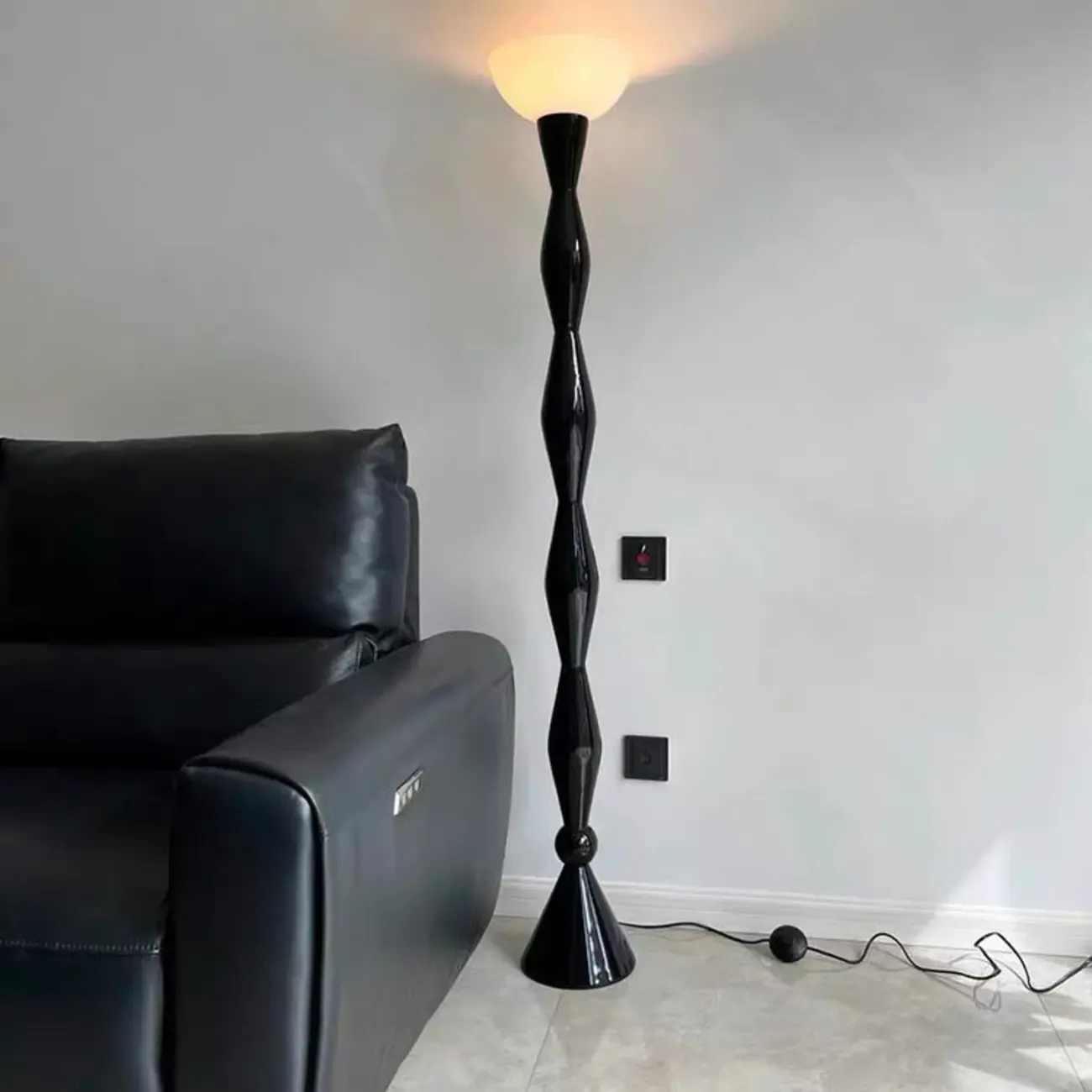 Black Metal Traditional Floor Lamp with Glass Shade for Decor Image - 3