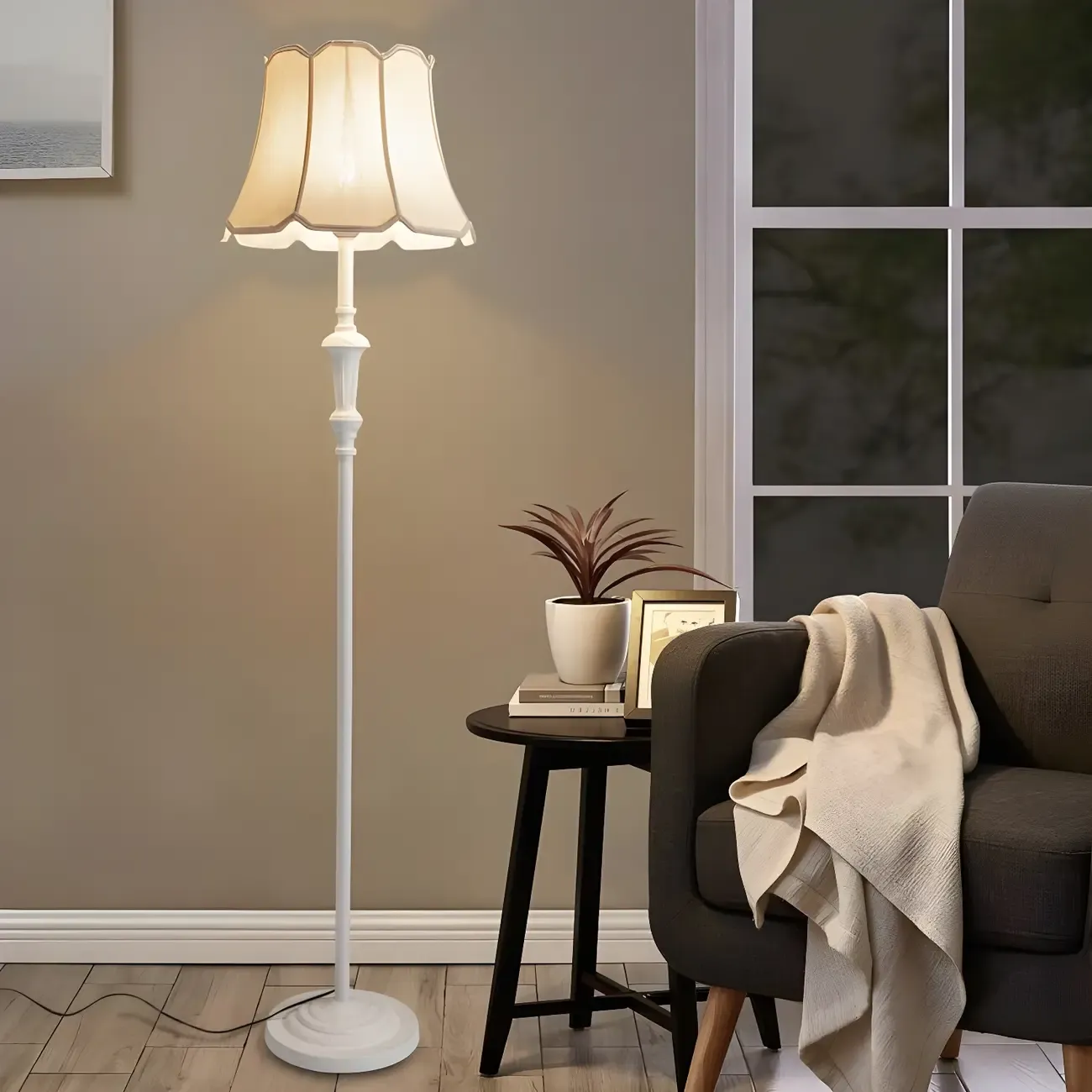 Elegant Traditional Floor Lamp with Geometric Fabric Shade for Living Room Image - 6