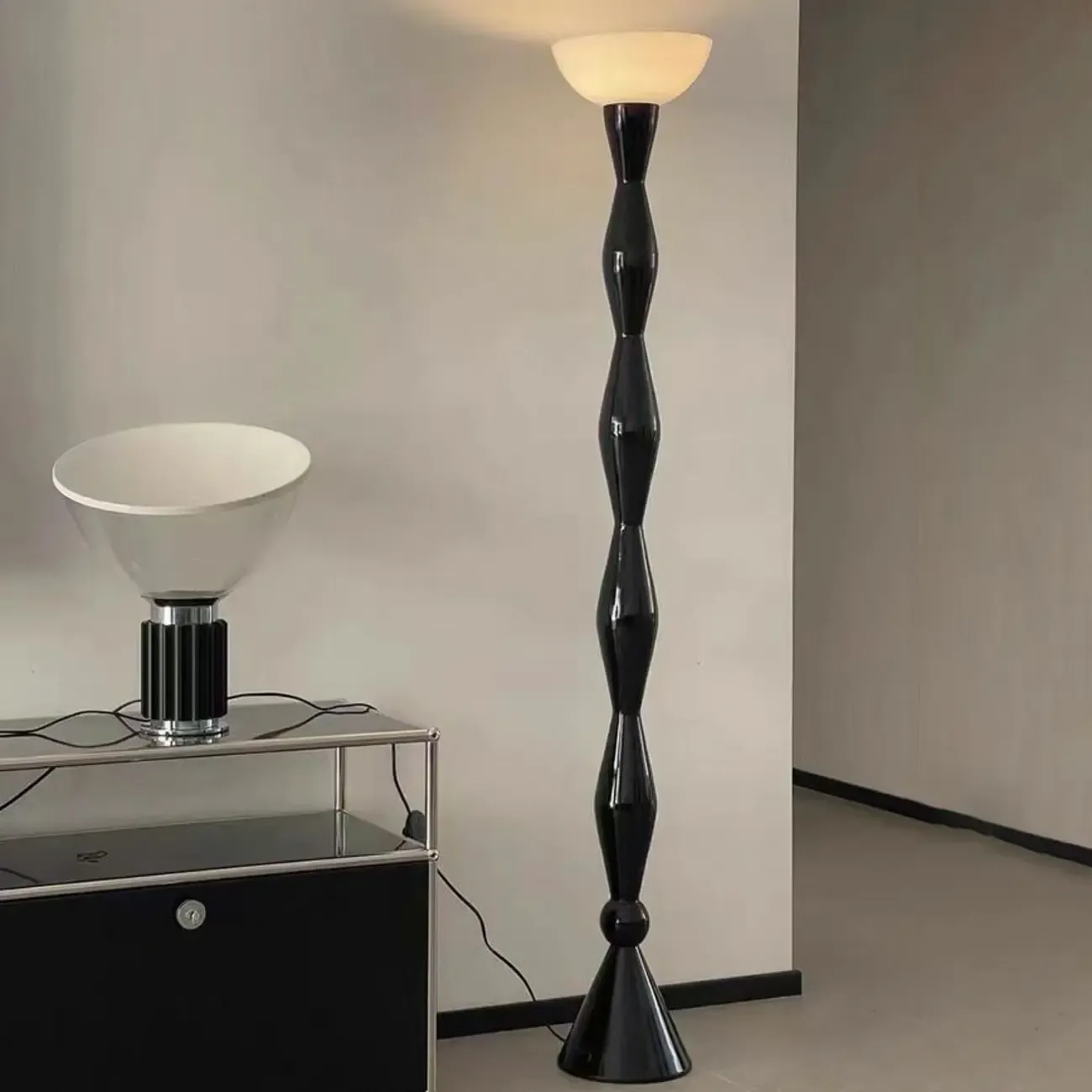 Black Metal Traditional Floor Lamp with Glass Shade for Decor Image - 4