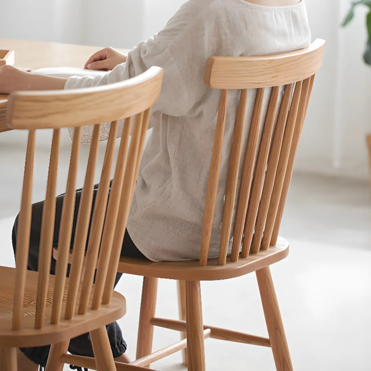 Scandinavian Windsor Back Wooden Armless Dining Chair Image - 12 | homeyfad
