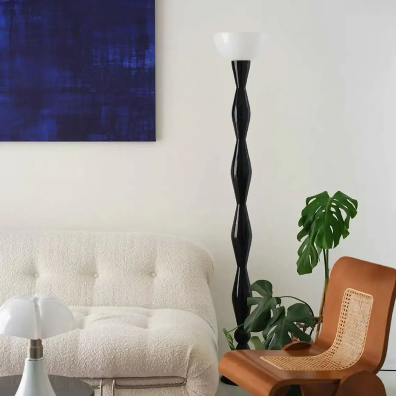 Black Metal Traditional Floor Lamp with Glass Shade for Decor Image - 5