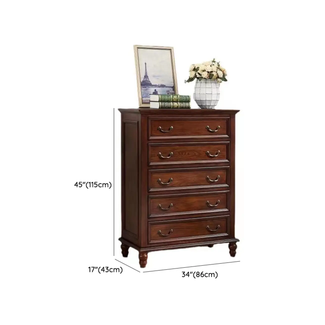 Vintage Rubberwood Chest with 7-Drawers for Bedroom #size