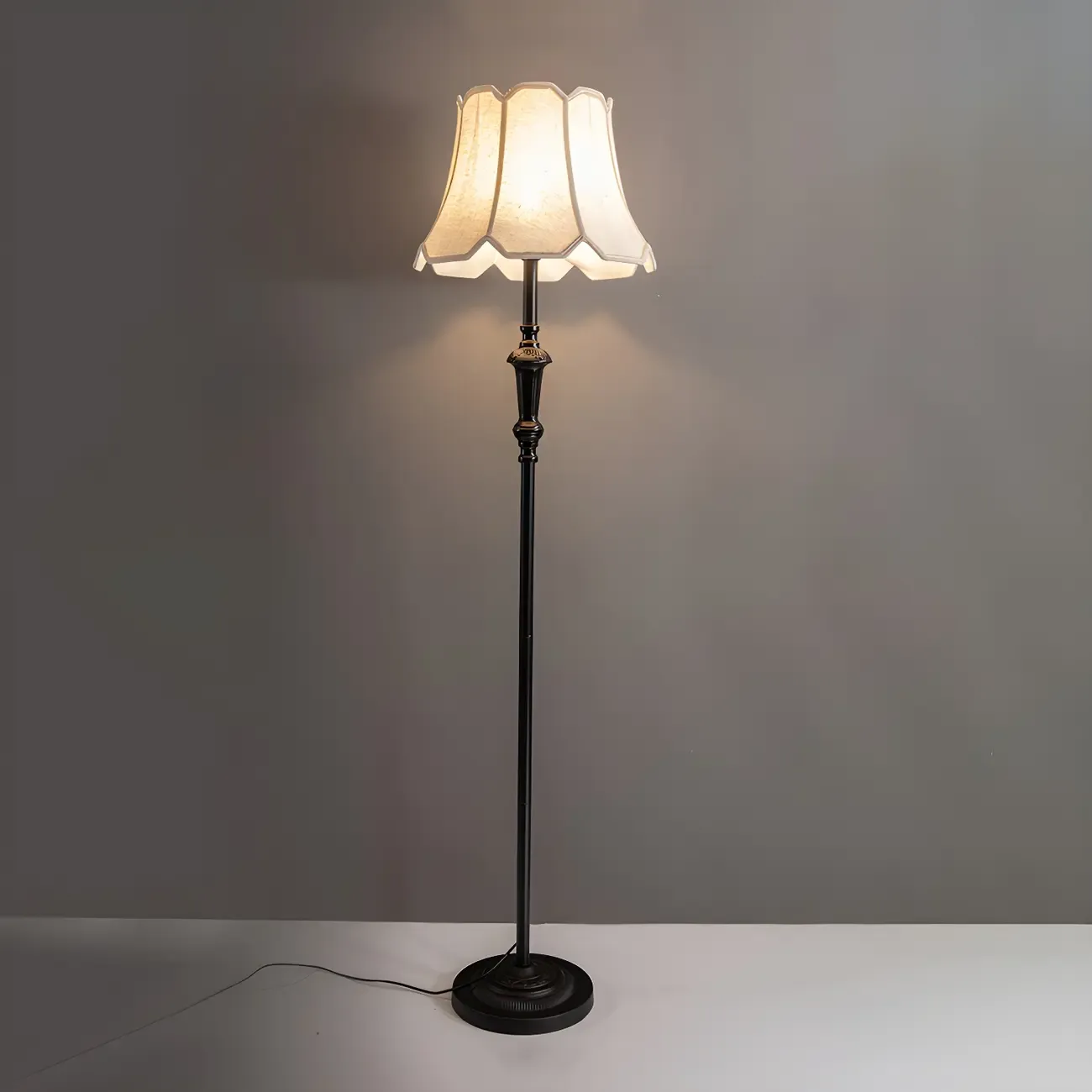 Elegant Traditional Floor Lamp with Geometric Fabric Shade for Living Room Image - 7