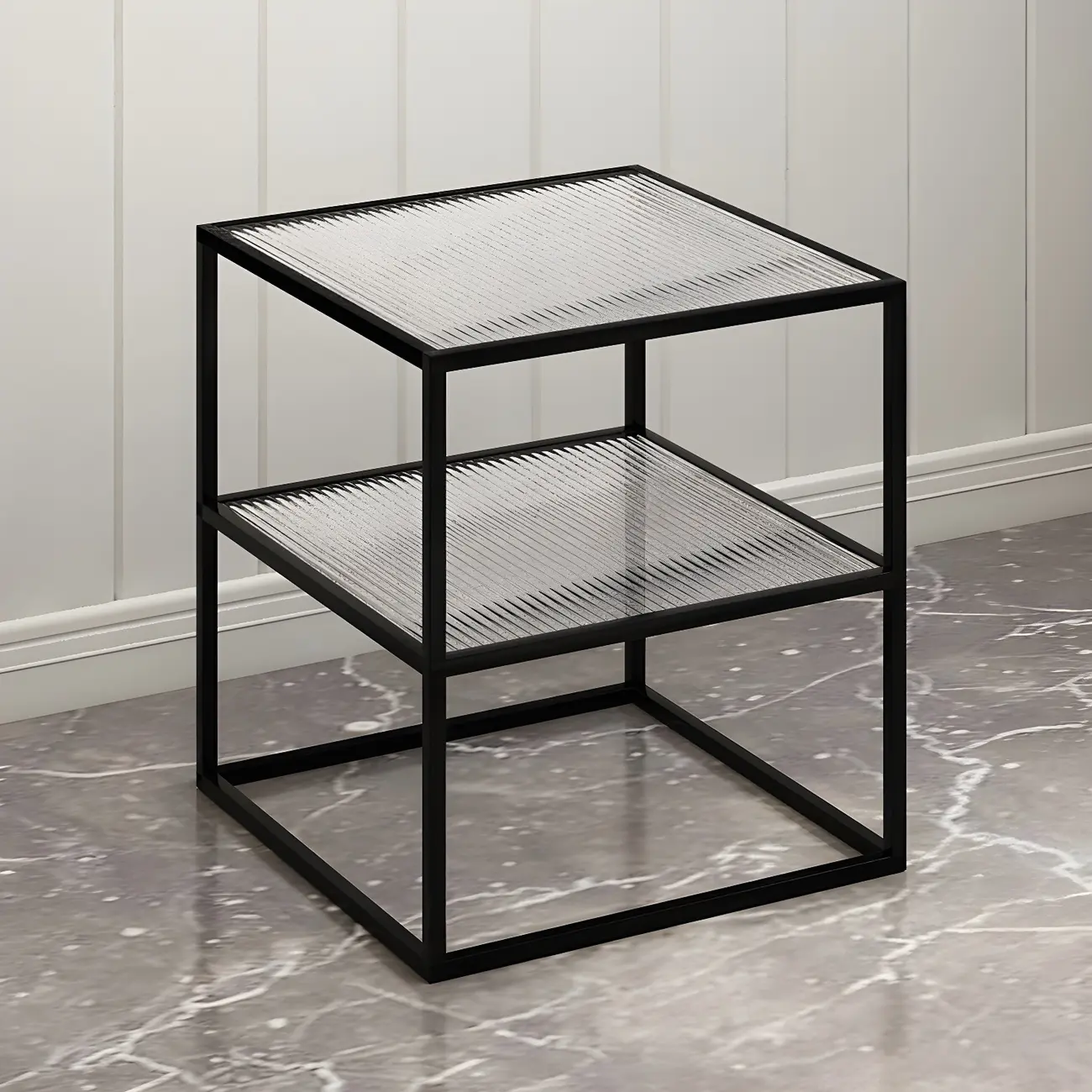 Modern Gold Frame Bedside Table with Glass Top and Open Shelf Image - 2 | homeyfad