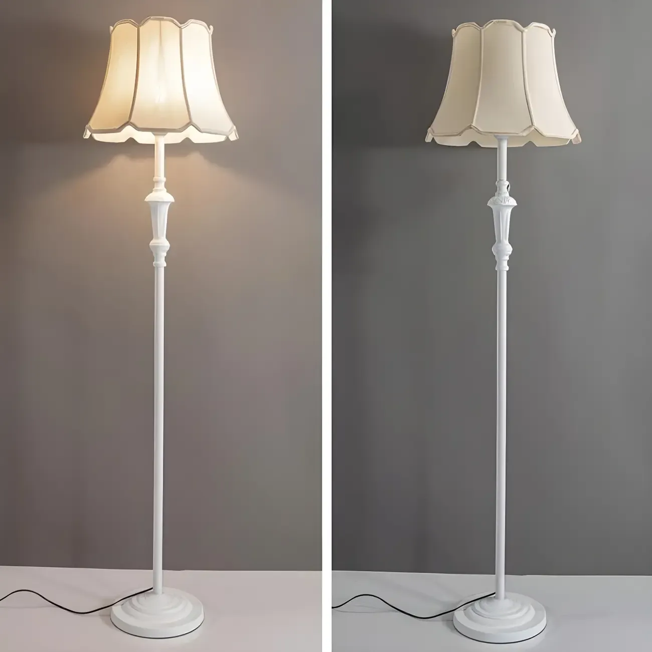 Elegant Traditional Floor Lamp with Geometric Fabric Shade for Living Room Image - 8